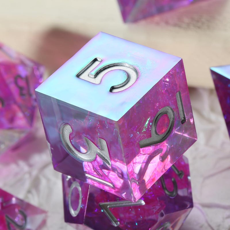 DNDND Iridescent Plating Purple Sharp D&D Dice, Handmade DND Resin Sharp Edge D&D Die with Gift Case for Dungeons and Dragon Tabletop Games (Iridescent Plating Purple) - Image 4